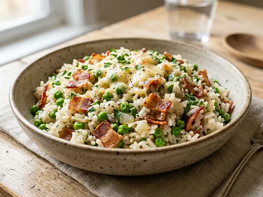 Arroz con chícharos y tocino
