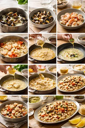 Arroz con mariscos al vermut - guia visual del proceso