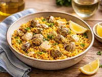 Arroz con almejas y pescado