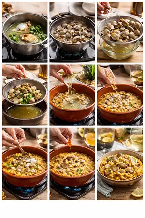 Arroz con almejas y pescado - guia visual del proceso