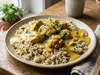 Arroz pilaf con pollo al curry