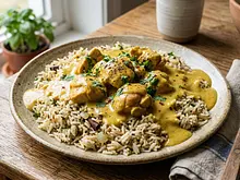 Arroz pilaf con pollo al curry