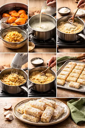 Panochas de coco y camote - guia visual del proceso