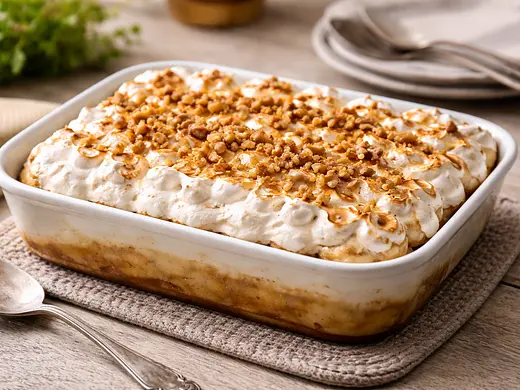 Postre de plátano horneado con merengue