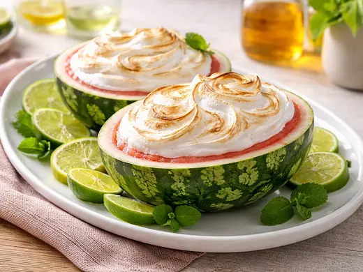 Sandía rellena con merengue y brandy
