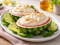 Sandía rellena con merengue y brandy