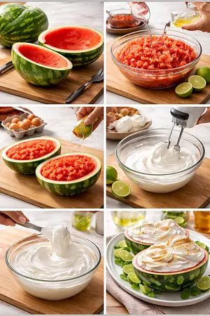 Sandía rellena con merengue y brandy - guia visual del proceso