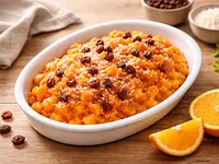 Postre tropical de papaya y camote