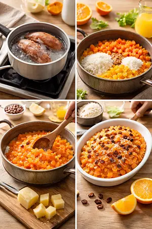 Postre tropical de papaya y camote - guia visual del proceso