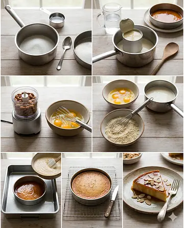 Flan de Almendras Casero - guia visual del proceso
