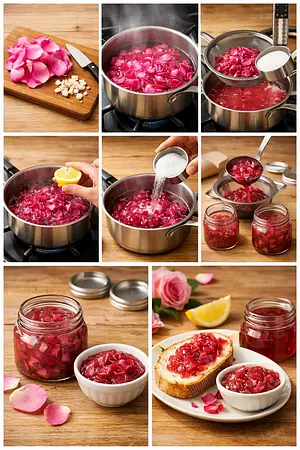 Compota de pétalos de rosa - guia visual del proceso