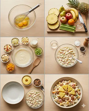 Ensalada de frutas cremosa con aderezo casero - guia visual del proceso