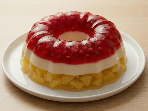 Gelatina tricolor de piña con capas