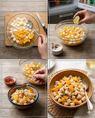 Pico de gallo de jícama y naranja - guia visual del proceso