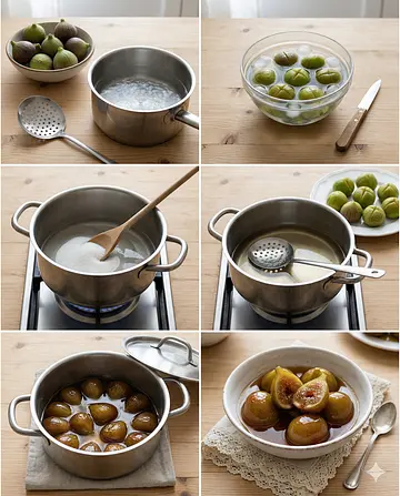 Higos cubiertos en almíbar - guia visual del proceso