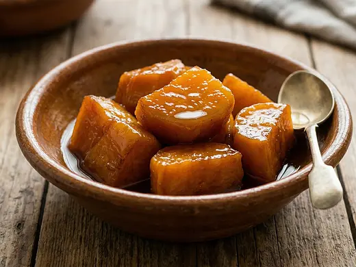 Camote cubierto en almíbar