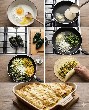 Crepas mexicanas de flor de calabaza y elote - guia visual del proceso