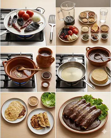 Enchiladas de mole tradicionales - guia visual del proceso