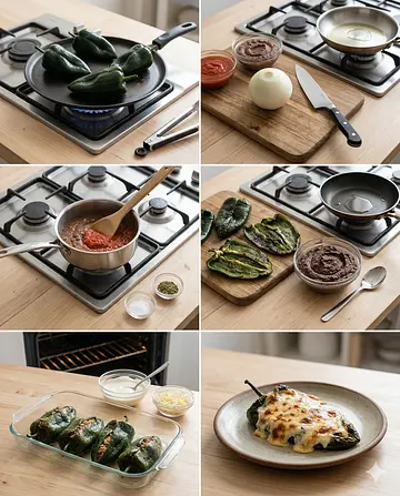 Chiles rellenos de frijoles - guia visual del proceso