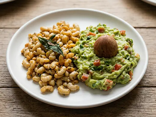 Escamoles a la mantequilla con guacamole