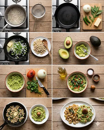 Escamoles a la mantequilla con guacamole - guia visual del proceso