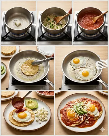Huevos rancheros tradicionales - guia visual del proceso
