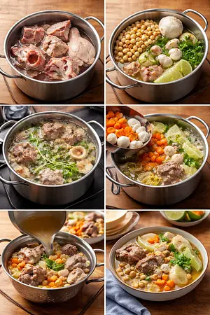 Caldo mexicano de res y pollo con garbanzos - guia visual del proceso