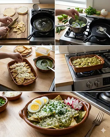 Chilaquiles verdes tradicionales - guia visual del proceso