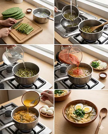 Sopa de nopales con huevo - guia visual del proceso