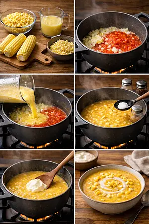 Sopa de elote tradicional - guia visual del proceso