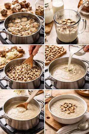 Crema de champiñones casera - guia visual del proceso