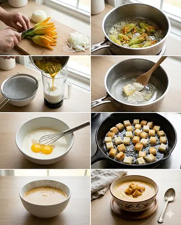 Crema de flor de calabaza tradicional - guia visual del proceso