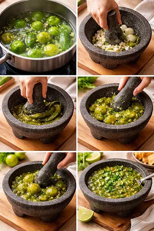 Salsa verde de molcajete - guia visual del proceso