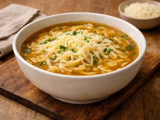 Sopa de fideos con queso