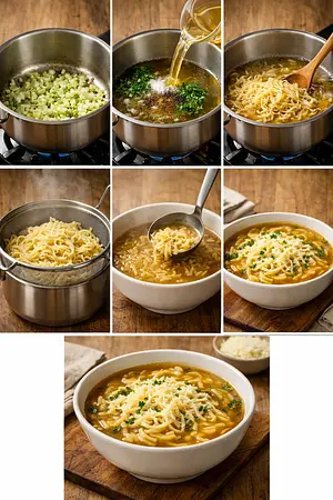 Sopa de fideos con queso - guia visual del proceso