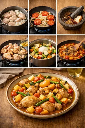 Pollo de Querétaro con frutas - guia visual del proceso