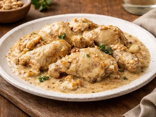 Gallina en salsa de nuez