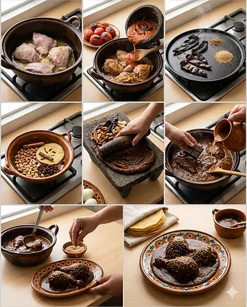 Mole poblano tradicional - guia visual del proceso