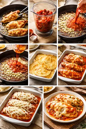 Pechuga de pollo azteca - guia visual del proceso