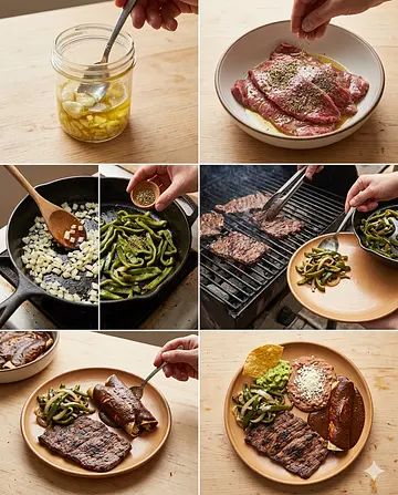 Carne asada a la tampiqueña - guia visual del proceso