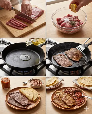 La Sábana de res a la plancha - guia visual del proceso