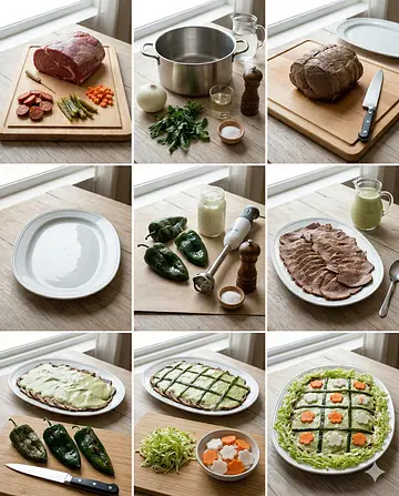 Carne Fría con Salsa de Chile Poblano - guia visual del proceso