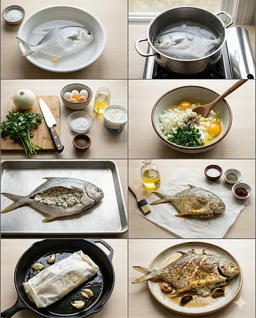 Pámpano relleno de requesón al estilo Campeche - guia visual del proceso