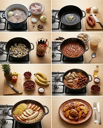 Manchamanteles oaxaqueño de pavo y frutas - guia visual del proceso