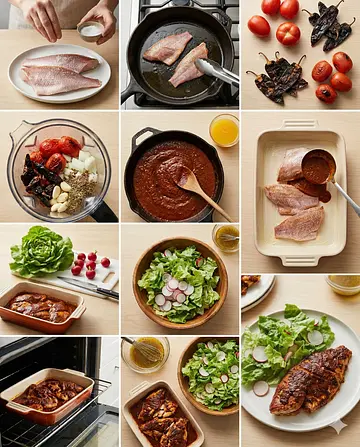 Huachinango en adobo al horno - guia visual del proceso