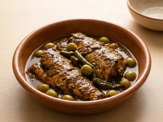 Pescado con hígados de gallina