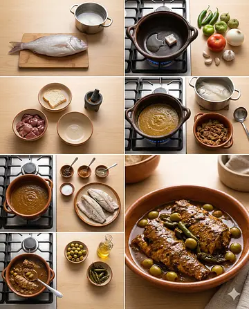 Pescado con hígados de gallina - guia visual del proceso