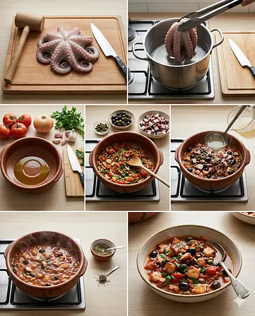 Pulpo a la marinera tradicional - guia visual del proceso
