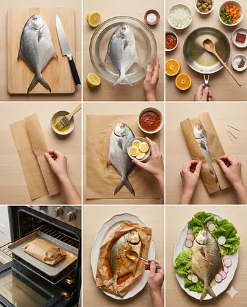 Pámpano empapelado - guia visual del proceso