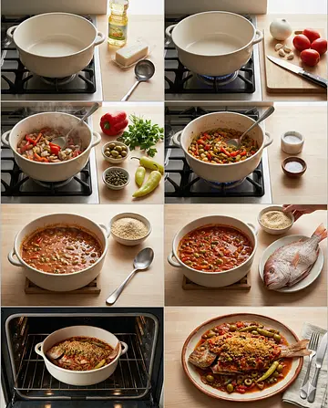 Huachinango a la veracruzana - guia visual del proceso